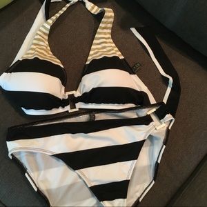 Ralph Lauren Bikini, size L. Black, white, gold.